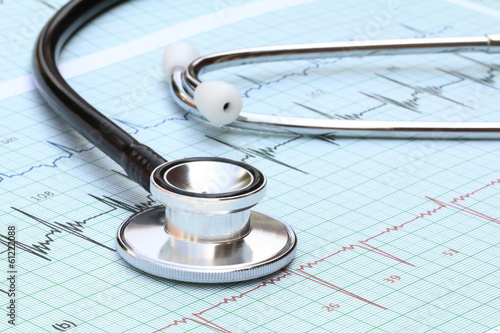 Fototapeta Stethoscope on heartbeat graph