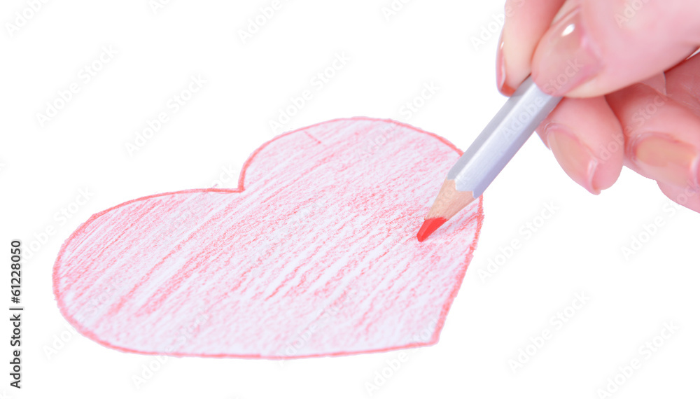 Heart drawn in pencil on a paper sheet close-up Heart drawn in pencil on a paper sheet close-up