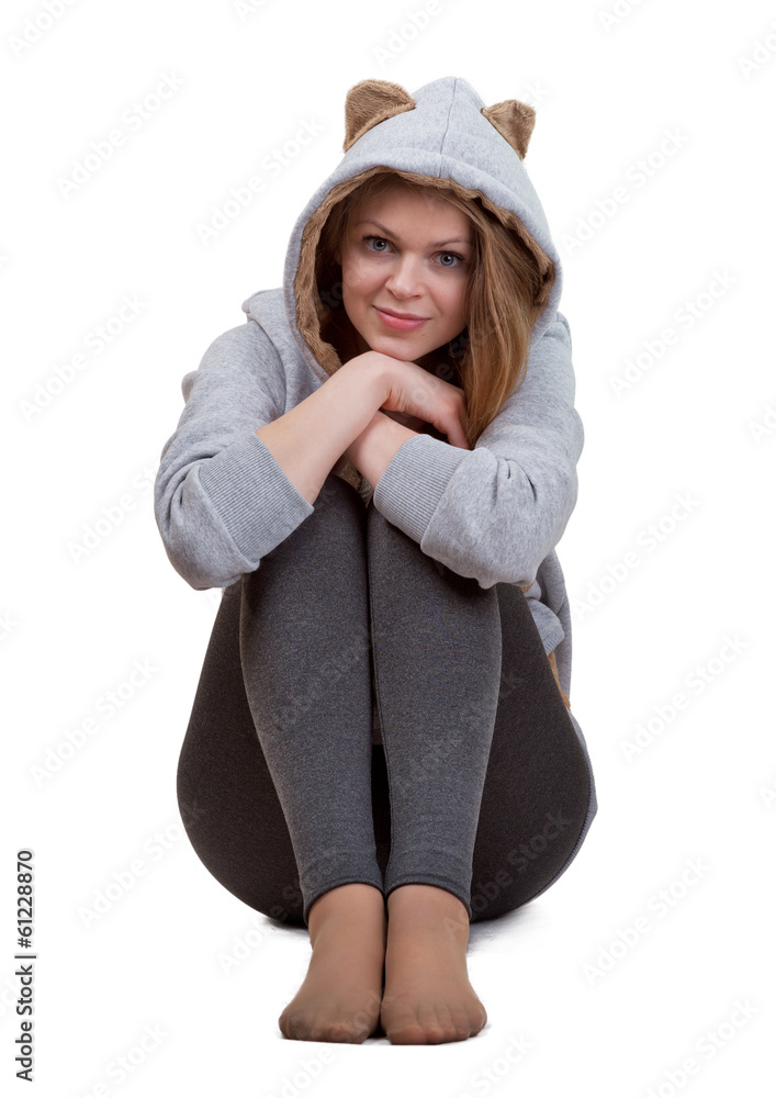 Beautiful young blonde sits on a floor Beautiful young blonde sits on a floor
