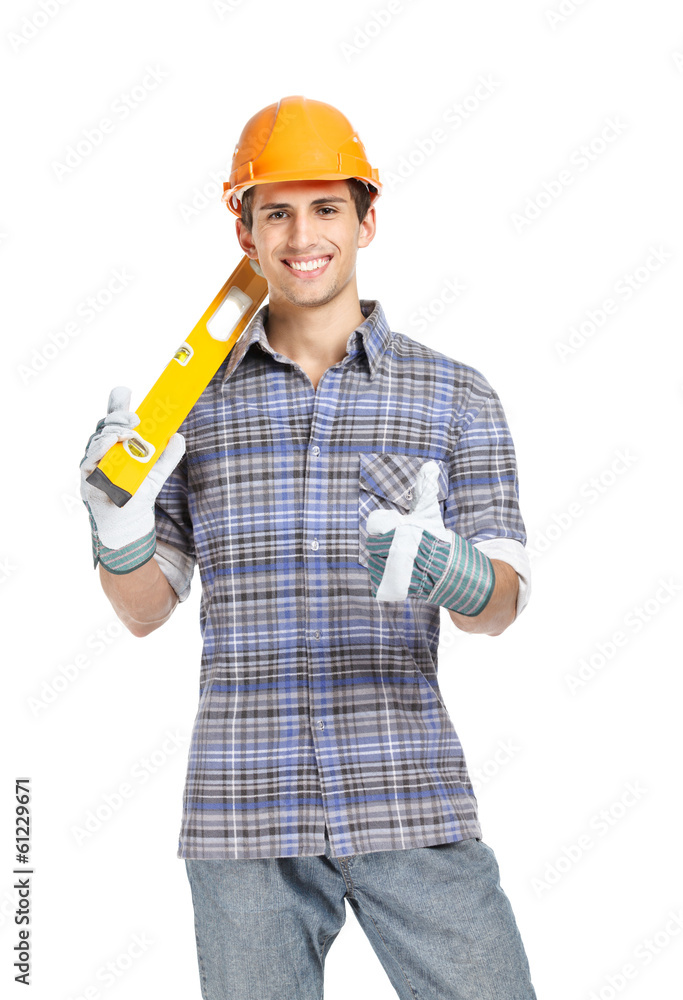 Half-length portrait of foreman in range hard hat Half-length portrait of foreman in range hard hat