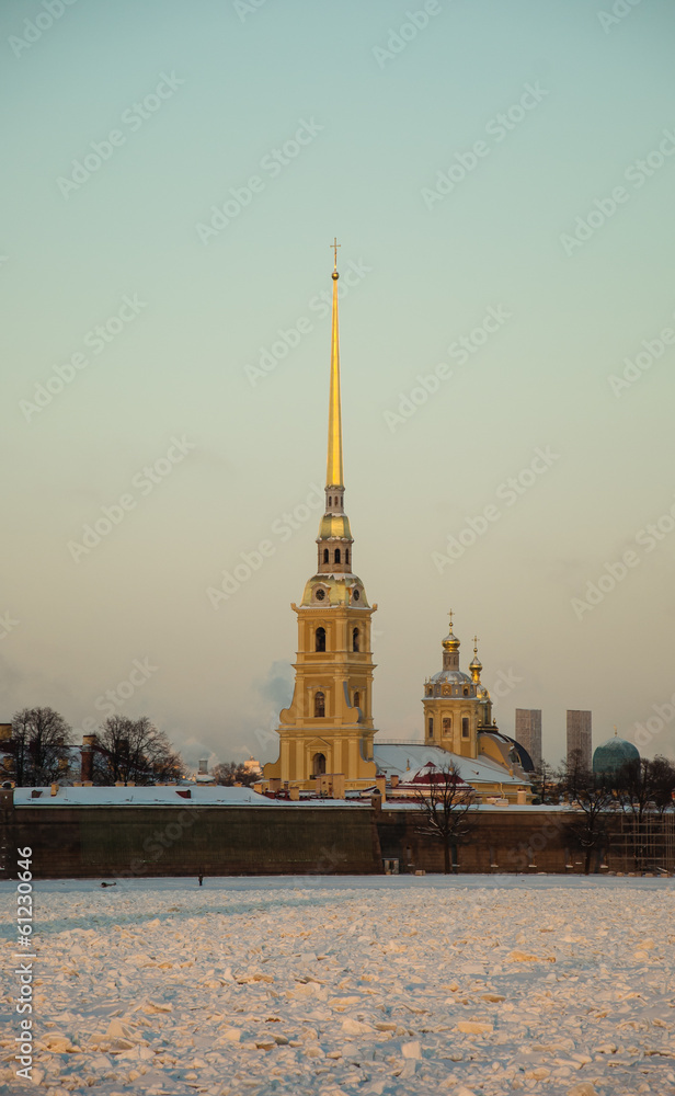 View of  Peter and Paul Fortress  at sunset
