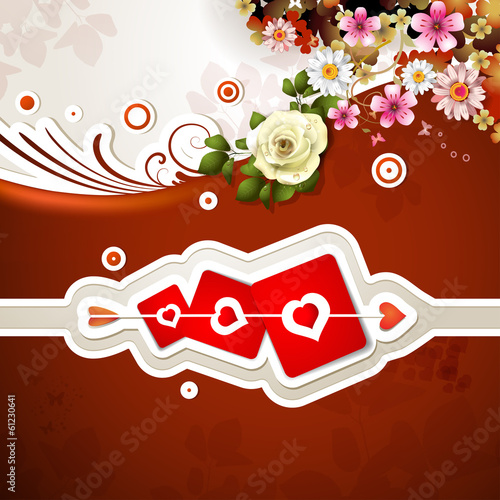 Valentine's day card with flowers and hearts
