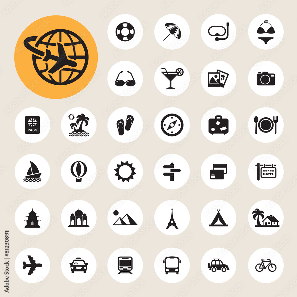 Travel and vacation Icons set Travel and vacation Icons set