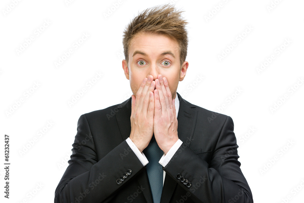 Half-length portrait of scared businessman Half-length portrait of scared businessman