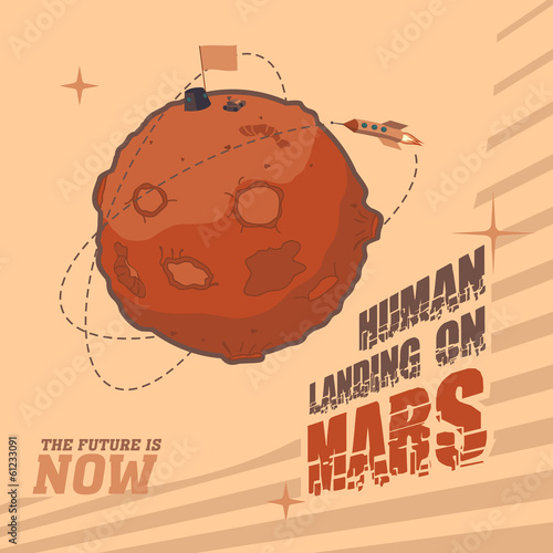 Vintage space postcard of human landing on Mars