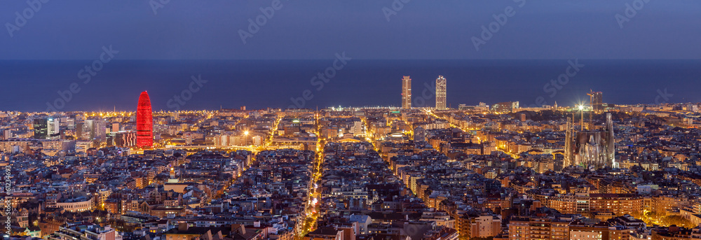 Naklejka premium Panoramę Barcelony w nocy