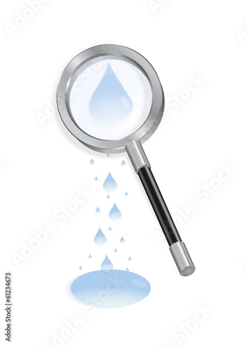 Magnifying glass with waterdrops