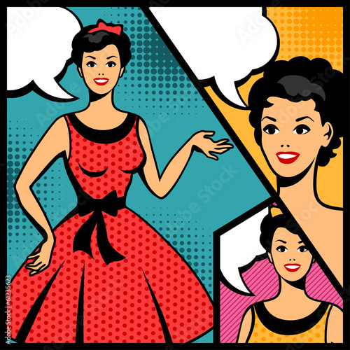 Illustration of retro girl in pop art style.