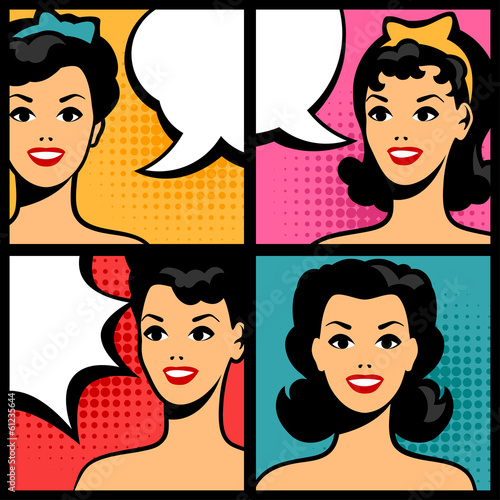 Illustration of retro girls in pop art style.