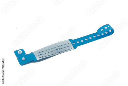 hospital wrist tag on white background