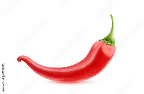 Isolated pepper. One red chili pepper isolated on white background