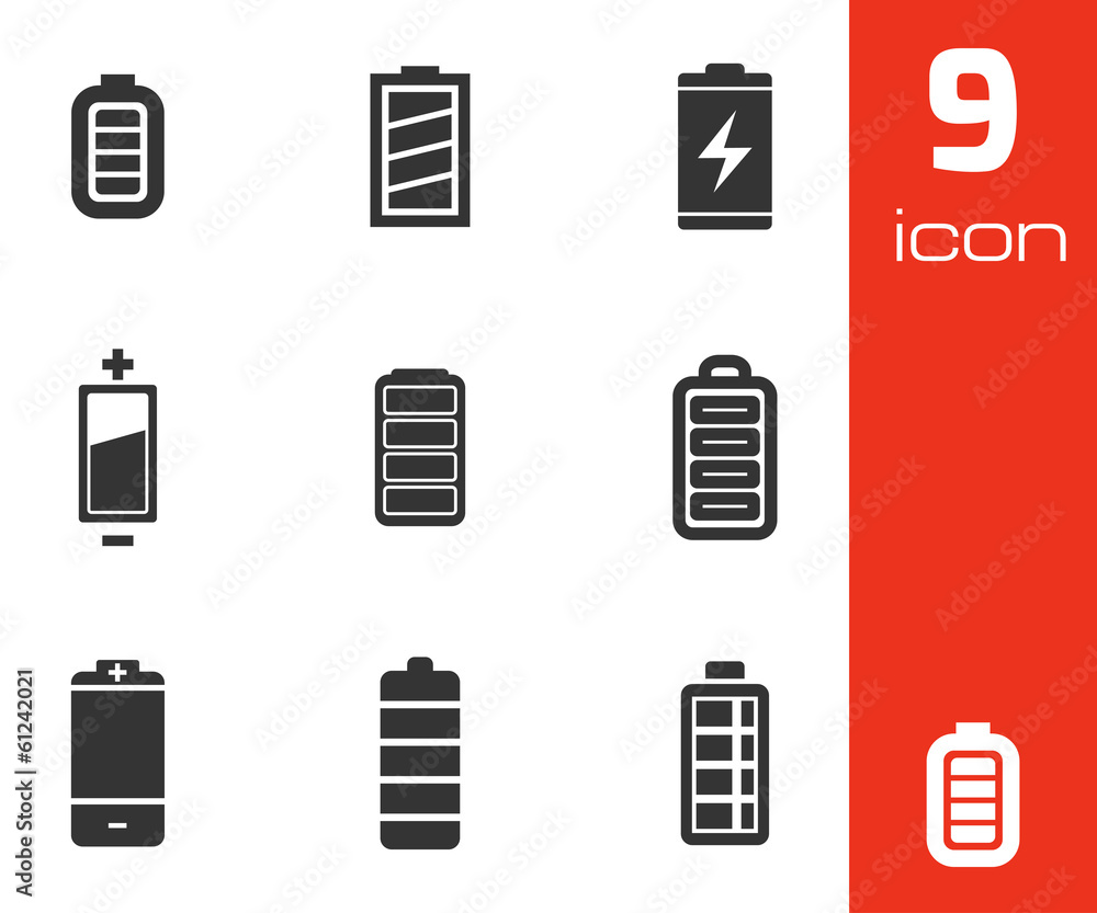 Vector black battery icons set Vector black battery icons set