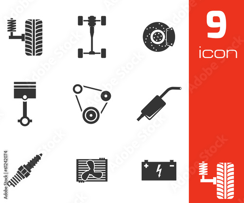 Vector black car parts icons set