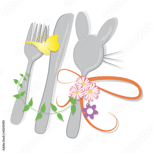 Messer,Gabel,Löffel, mit Osterdekoration, frei, Vektor
