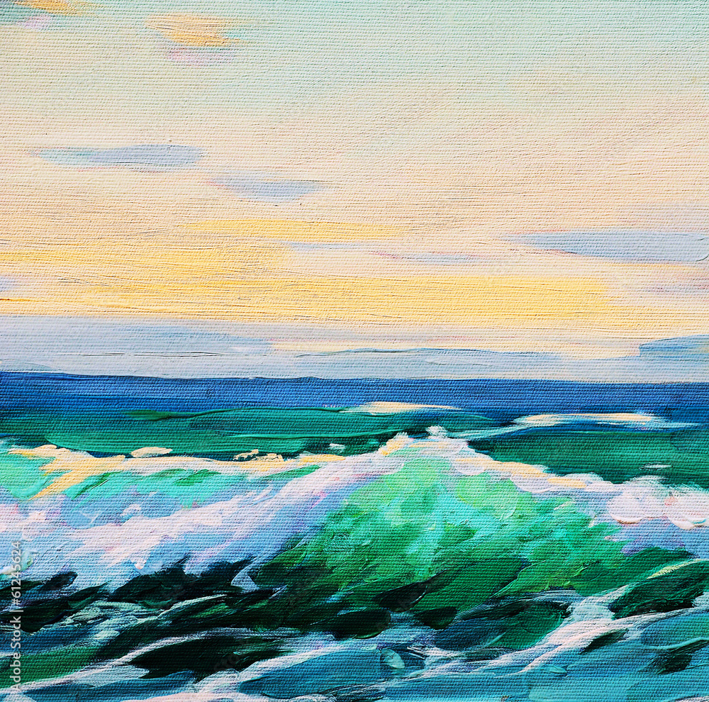 sea landscape, painting by oil on canvas, illustration