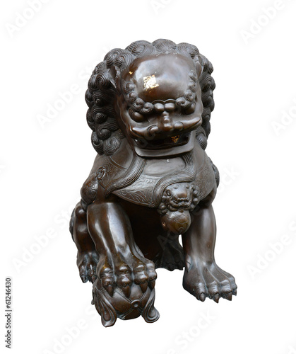 lion Statue, ancient Chinese traditional arts isolate on white