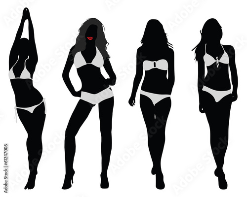 Silhouettes of bikini girls, vector illustration