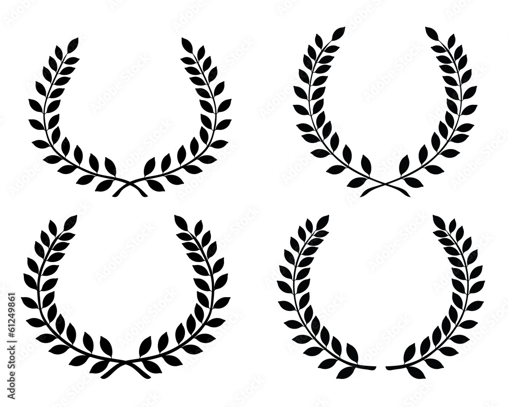 Black silhouettes of laurel wreaths, vector isolated