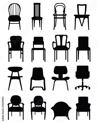 Black silhouettes of different chairs, vector illustration
