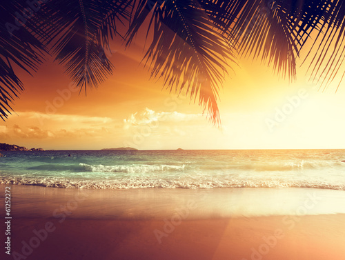 sunset on the beach of caribbean sea #61252272