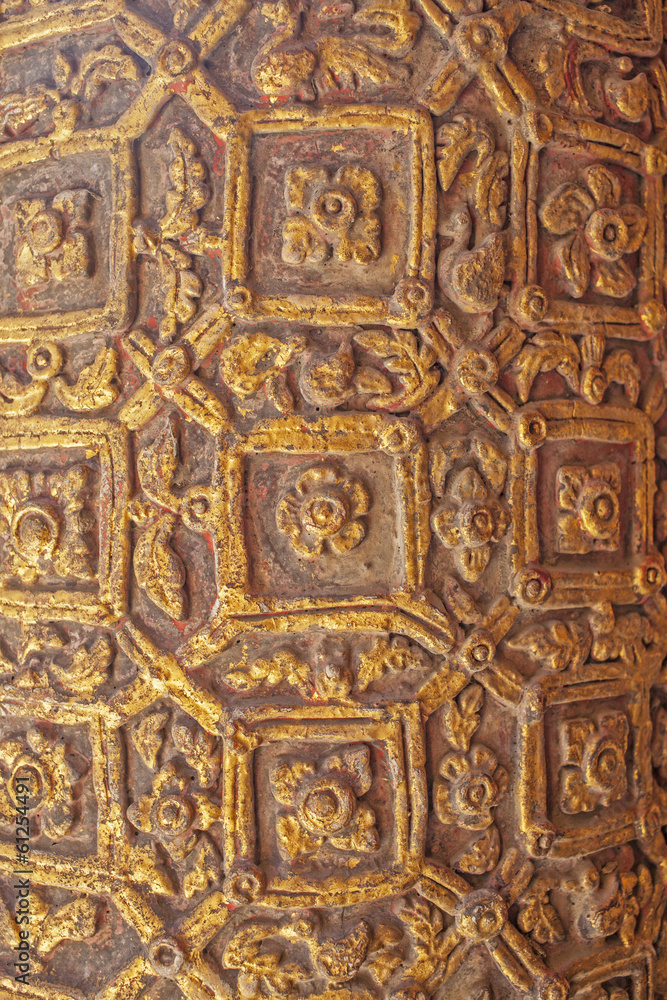 Thai Wood carve, texture of Pattern historical Thai wood carve