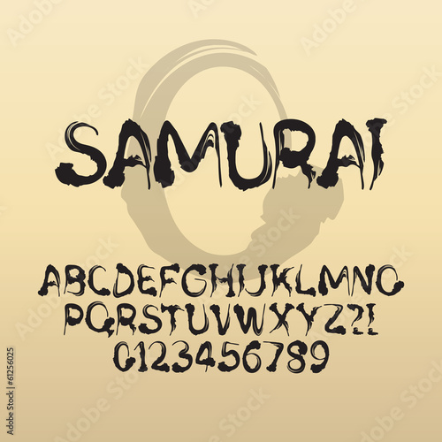 Samurai, Abstract Japanese Brush Font and Numbers, Eps 10 Vector