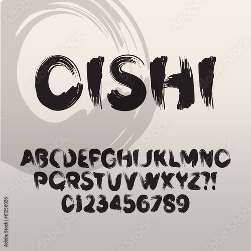 Oishi, Abstract Japanese Brush Font and Numbers, Eps 10 Vector E