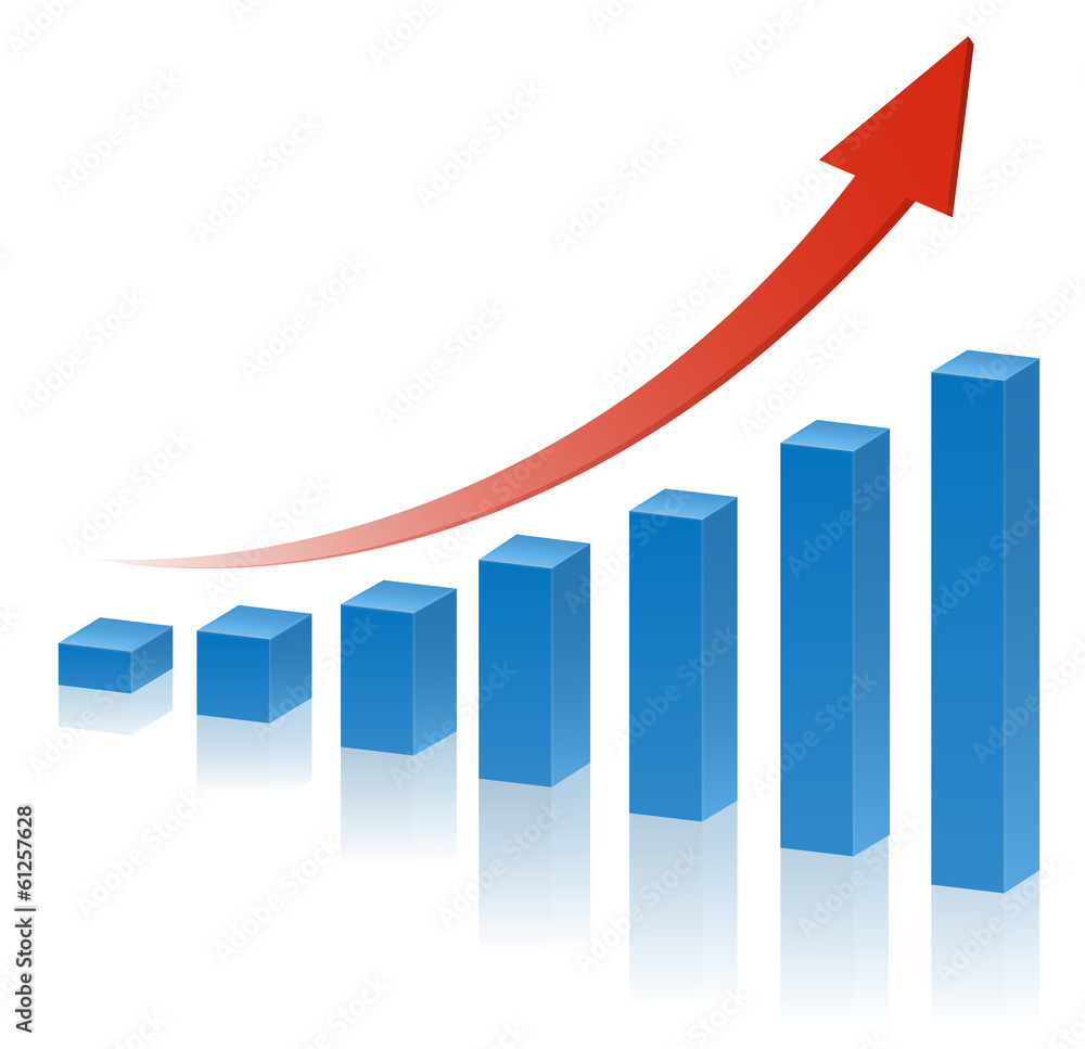 3d business graph with red rising arrow 3d business graph with red rising arrow