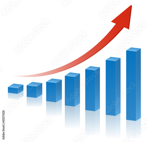 3d business graph with red rising arrow