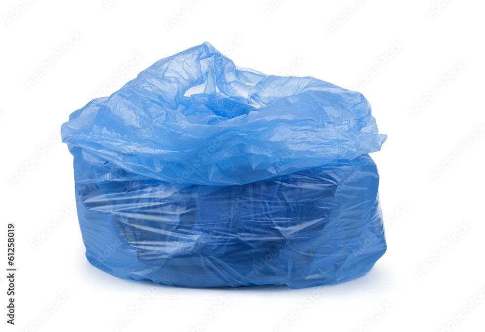 Fototapeta premium blue garbage bag with trash isolated on white