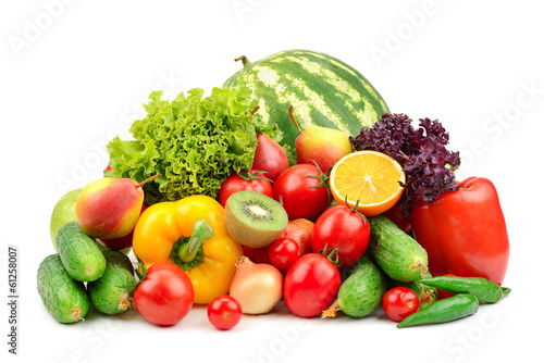 collection fruits and vegetables isolated on white