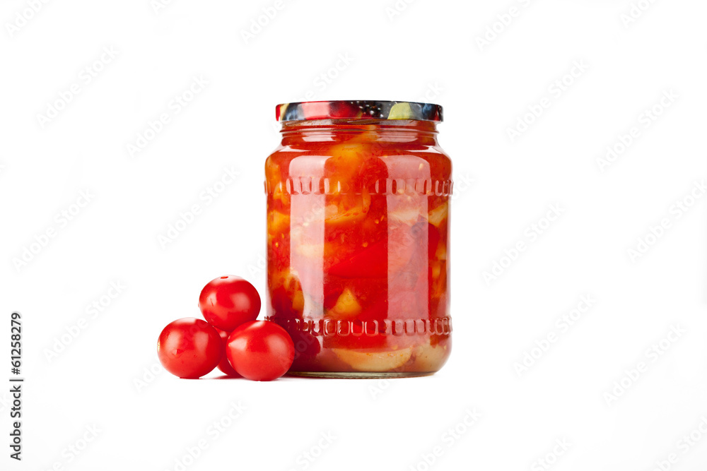 Tomato jam with pepper in glass jar. Tomato jam with pepper in glass jar.