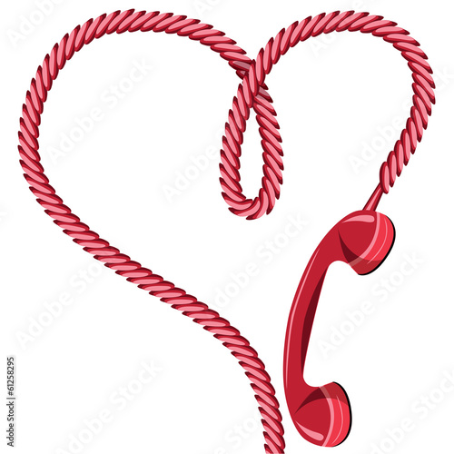 Phone reciever and cord as heart.