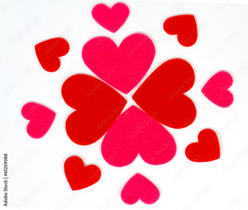 Many colored heart shapes as a flower