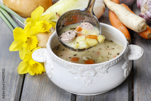 Obraz na plátne The sour rye soup made of soured rye flour and meat