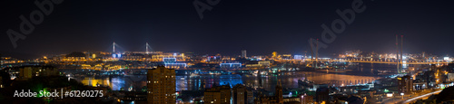 High resolution panorama of Vladivostok cityscape, night view. photo