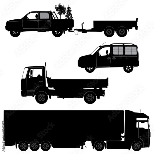 Transportation icons collection - vector silhouette. Working car