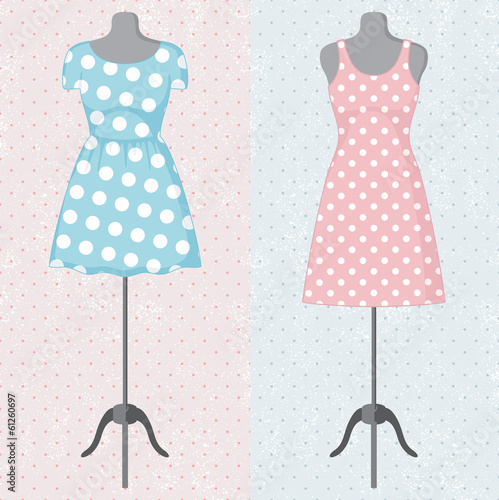 Different vintage dresses on a mannequin. Vector photo