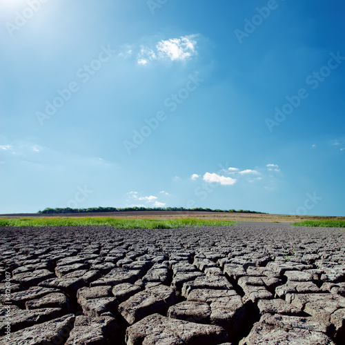 hot sunlight in blue sky over drought earth