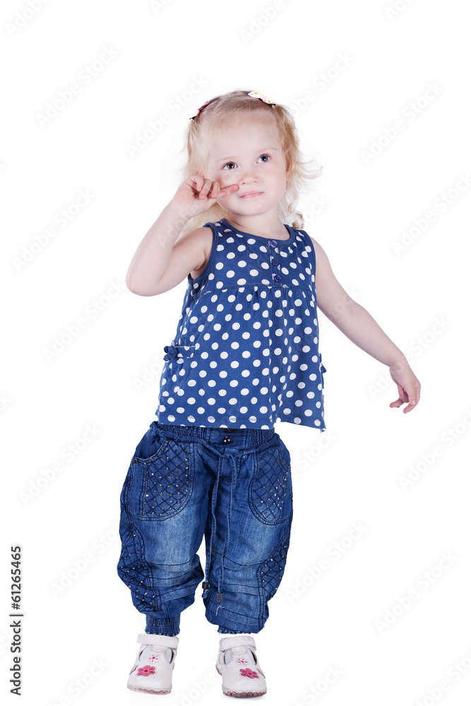 serious little girl 3 years old, isolated on white background. serious little girl 3 years old, isolated on white background.