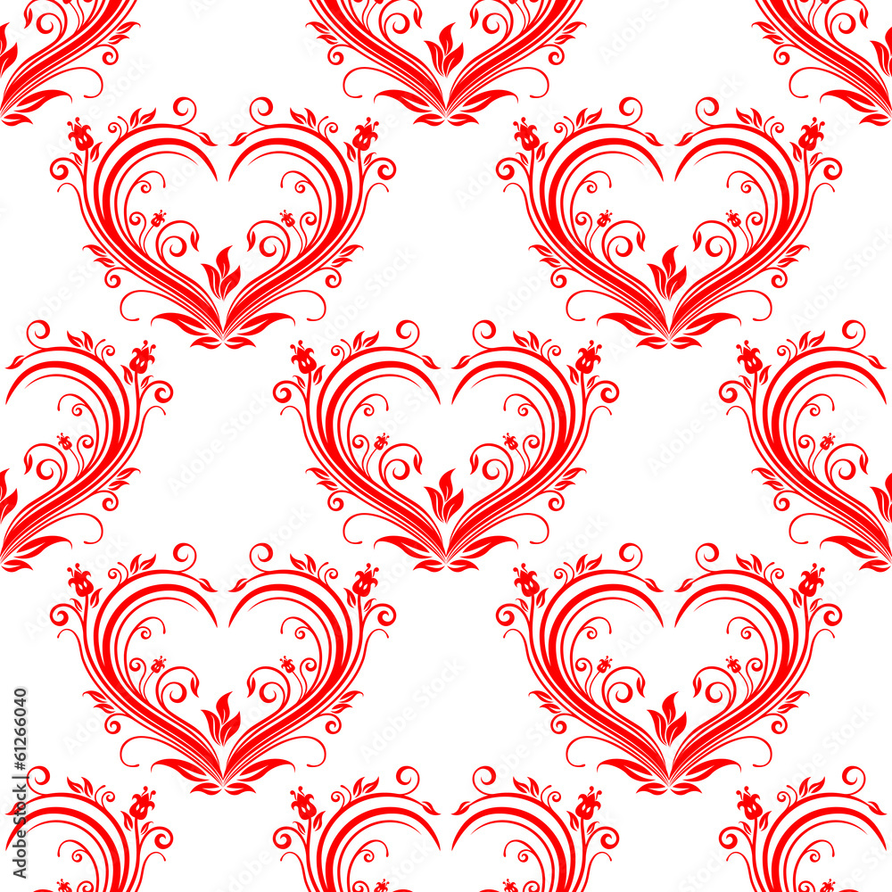 Seamless pattern ornate floral hearts