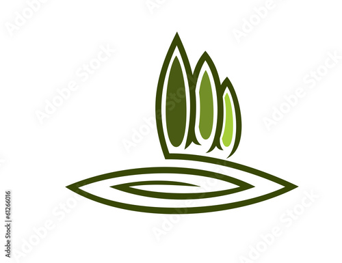 Green eco symbol with tall cypresses