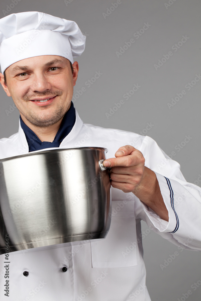 Chef cooking with pot Chef cooking with pot