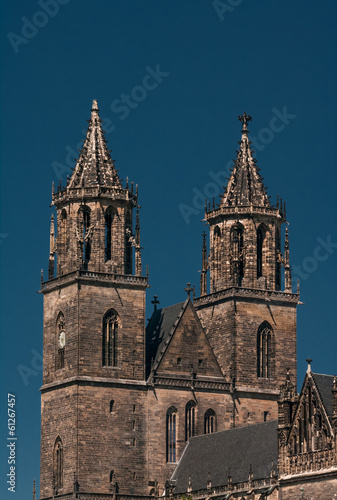 Magnificent Cathedral of Magdeburg at river Elbe, Germany