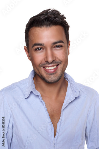 portrait of a handsome man smiling isolated on white background