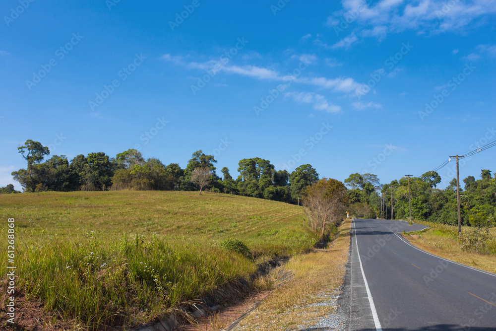 outdoor, landscape empty concrete road with clear blue sky