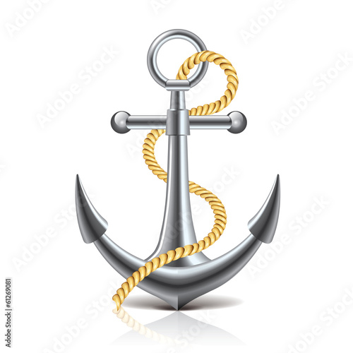 Anchor and rope isolated on white vector