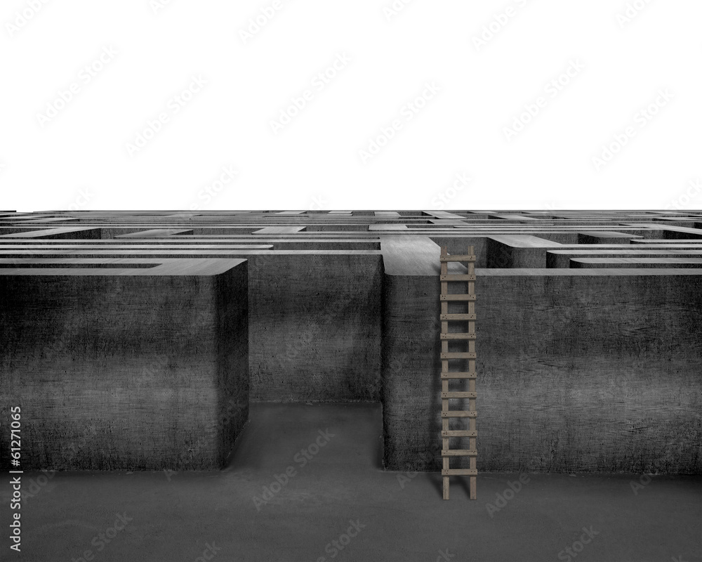 Wooden ladder with concrete 3D maze Wooden ladder with concrete 3D maze