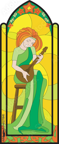 girl art musician domra mosaic
