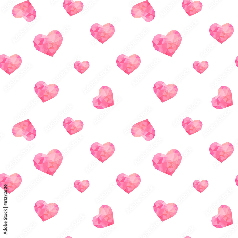 Seamless pattern of polygonal hearts, vector